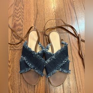 Gianvito Rossi Denim Fray Lace up Denim Sandals
